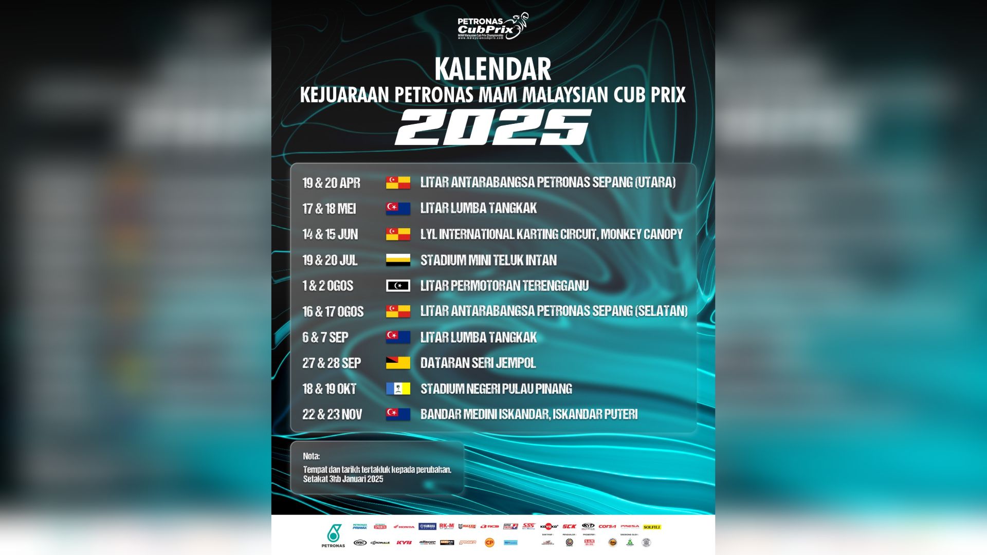 Kalendar Kejuaraan PETRONAS MAM Malaysian Cub Prix 2025 Stadium Astro